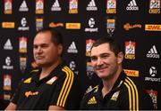 18 June 2017; Stephen Donald and Chiefs head coach Dave Rennie, left, during a press conference in Hamilton, New Zealand. Photo by Stephen McCarthy/Sportsfile