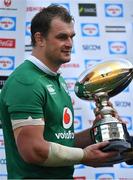 17 June 2017; Ireland captain Rhys Ruddock with the trophy after the international rugby match between Japan and Ireland at the Shizuoka Epoca Stadium in Fukuroi, Shizuoka Prefecture, Japan. Photo by Brendan Moran/Sportsfile