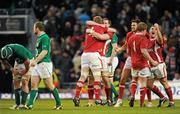 5 February 2012; Wales players celebrate at the final whistle. RBS Six Nations Rugby Championship, Ireland v Wales, Aviva Stadium, Lansdowne Road, Dublin. Picture credit: Brendan Moran / SPORTSFILE