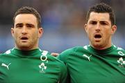 5 February 2012; Brothers Dave, left, and Rob Kearney stand together as they sing the National Anthem before the game. RBS Six Nations Rugby Championship, Ireland v Wales, Aviva Stadium, Lansdowne Road, Dublin. Picture credit: Brendan Moran / SPORTSFILE
