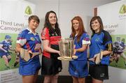 6 February 2012; In attendance at the launch of the Ashbourne, Purcell and Fr. Meachair Cup Competitions are, from left, Katie Power, Piltown, Kilkenny and Waterford Institute of Technology, Mairi Ni Mhuineachain, Lucan Sarsfields and Trinity College, Collette Dormer, Paulstown, Kilkenny and Waterford Institute of Technology and Laura Twomey, Naomh Mearnog and Dublin City University. The weekend will be hosted by Waterford Institute of Technology on the 18th and 19th of February. Dublin City University, Glasnevin, Dublin. Photo by Sportsfile
