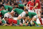 5 February 2012; Ireland scrum-half Conor Murray gets the ball away from the base of a ruck. RBS Six Nations Rugby Championship, Ireland v Wales, Aviva Stadium, Lansdowne Road, Dublin. Picture credit: Brendan Moran / SPORTSFILE
