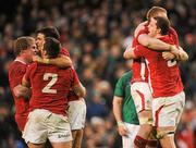 5 February 2012; Wales players celebrate their side's victory. RBS Six Nations Rugby Championship, Ireland v Wales, Aviva Stadium, Lansdowne Road, Dublin. Picture credit: Stephen McCarthy / SPORTSFILE