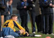 7 February 2012; Eoghan O'Gara, Dublin City University, watches from the sideline after he was sent off. Irish Daily Mail Sigerson Cup, Round 1, Dublin City University v Cork Institute of Technology, DCU Sportsgrounds, Ballymun, Dublin. Picture credit: Brian Lawless / SPORTSFILE