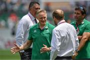 17 June 2017; Ireland head coach Joe Schmidt, left, in conversation with Japan assistant coach Tony Brown prior to the international rugby match between Japan and Ireland at the Shizuoka Epoca Stadium in Fukuroi, Shizuoka Prefecture, Japan. Photo by Brendan Moran/Sportsfile