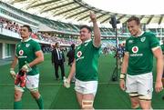 17 June 2017; Ireland players, from left, Quinn Roux, Dave Kilcoyne and Kieran Treadwell leave the pitch after the international rugby match between Japan and Ireland at the Shizuoka Epoca Stadium in Fukuroi, Shizuoka Prefecture, Japan. Photo by Brendan Moran/Sportsfile