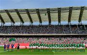 17 June 2017; The Ireland team line up for the anthems prior to the international rugby match between Japan and Ireland at the Shizuoka Epoca Stadium in Fukuroi, Shizuoka Prefecture, Japan. Photo by Brendan Moran/Sportsfile