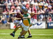 18 June 2017; Pádraic Guinan of Offaly in action against Johnny Coen of Galway, left, during the Leinster GAA Hurling Senior Championship Semi-Final match between Galway and Offaly at O'Moore Park in Portlaoise, Co Laois. Photo by Seb Daly/Sportsfile
