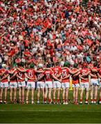 18 June 2017; Supporters and the Cork team stand for the National Anthem before the Munster GAA Hurling Senior Championship Semi-Final match between Waterford and Cork at Semple Stadium in Thurles, Co Tipperary.  Photo by Piaras Ó Mídheach/Sportsfile