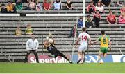 18 June 2017; Sean Cavanagh of Tyrone has his shot saved by Mark Anthony McGinley of Donegal  during the Ulster GAA Football Senior Championship Semi-Final match between Tyrone and Donegal at St Tiernach's Park in Clones, Co. Monaghan. Photo by Oliver McVeigh/Sportsfile