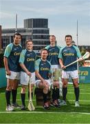 19 June 2017; As a long-standing sponsor of the GAA Hurling All-Ireland Senior Championship, Centra today launched #WeAreHurling, which celebrates the passion displayed by all of those in Ireland’s collective hurling community. #WeAreHurling reinforces Centra’s commitment to local communities across Ireland by shining a light on the many people who devote their lives to the game – making our national sport a pillar of Irish pride. Pictured today in attendance are, from left, former Cork hurler and All-Ireland winner Seán Óg O hAilpín, Clare hurler Padraic Collins, Kilkenny hurler Michael Fennelly, former Kilkenny hurler and ten-time All-Ireland winner Henry Shefflin, and Wexford hurler Lee Chin, during the Centra Hurling Media Launch at Smithfield Square & The Lighthouse Cinema, in Dublin 7. Photo by Seb Daly/Sportsfile