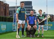 19 June 2017; As a long-standing sponsor of the GAA Hurling All-Ireland Senior Championship, Centra today launched #WeAreHurling, which celebrates the passion displayed by all of those in Ireland’s collective hurling community. #WeAreHurling reinforces Centra’s commitment to local communities across Ireland by shining a light on the many people who devote their lives to the game – making our national sport a pillar of Irish pride. Pictured today in attendance is Wexford hurler Lee Chin, left, referee James Ownes, from Wexford, centre, and young aspiring hurler Tadgh Rowe, age 10, from Kilmore, Co. Wexford, during the Centra Hurling Media Launch at Smithfield Square & The Lighthouse Cinema, in Dublin 7. Photo by Seb Daly/Sportsfile