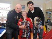 8 February 2012; RBS 6 Nations and Triple Crown Trophies arrive in Dublin: Leinster rugby stalwarts, Bernard Jackman and Shane Horgan are pictured with Shannon Murray, aged 10, from Finglas, Dublin, and the RBS 6 Nations Trophy and Triple Crown. The pair brought the prestigious trophies to the Ulster Bank Donnybrook branch to share with staff and customers as part of the bank’s RBS 6 Nations Trophy Tour which aims to highlight the Ulster Bank RugbyForce club initiative, where clubs can register by April 13th on www.ulsterbank.com/rugby for the chance to win a club makeover worth €5,000. The pair then travelled to Temple Street Children’s Hospital to share the trophies with the children. Temple Street Children's University Hospital, Dublin. Picture credit: Pat Murphy / SPORTSFILE