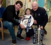 8 February 2012; RBS 6 Nations and Triple Crown Trophies arrive in Dublin: Leinster rugby stalwarts, Bernard Jackman and Shane Horgan are pictured with Michaela Morley, aged 6, from Castlebar, Co. Mayo, and the RBS 6 Nations Trophy and Triple Crown. The pair brought the prestigious trophies to the Ulster Bank Donnybrook branch to share with staff and customers as part of the bank’s RBS 6 Nations Trophy Tour which aims to highlight the Ulster Bank RugbyForce club initiative, where clubs can register by April 13th on www.ulsterbank.com/rugby for the chance to win a club makeover worth €5,000. The pair then travelled to Temple Street Children’s Hospital to share the trophies with the children. Temple Street Children's University Hospital, Dublin. Picture credit: Pat Murphy / SPORTSFILE