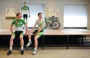 9 February 2012; Irish members of the An Post Sean Kelly Team, Sean Downey, left, and Sam Bennett at the An Post Team Launch 2012. Shamrock Hotel, Tielt, Belgium. Picture credit: Stephen McCarthy / SPORTSFILE