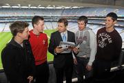 9 February 2012; Dessie Farrell, CEO of the GPA, with players, from left; David Kelly, Sligo, Cillian O'Connor, Mayo, Cathal Cregg, Roscommon, and Rory O'Carroll, Dublin, who attended today’s GPA Induction meetings for Dublin based student players in Croke Park, Dublin. Picture credit: Pat Murphy / SPORTSFILE