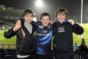 9 February 2012; Leinster supporters Luke Harmon, left, aged 12, Luke Maguire, centre, aged 11, and Scott Maguire, aged 13, all from Castleknock, Dublin, at the game. Celtic League, Leinster v Treviso, RDS, Ballsbridge, Dublin. Picture credit: Barry Cregg / SPORTSFILE