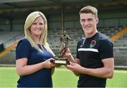 20 June 2017; Ryan Delaney of Cork City FC is presented with the SSE Airtricity/SWAI Player of the Month Award for May 2017 by Leanne Sheill, from SSE Airtricity, at Cork City FC's Bishopstown Training Ground in Cork. Photo by David Maher/Sportsfile