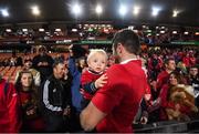 20 June 2017; Jared Payne of the British & Irish Lions with his 11-month-old son Jake following the match between the Chiefs and the British & Irish Lions at FMG Stadium in Hamilton, New Zealand. Photo by Stephen McCarthy/Sportsfile