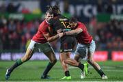 20 June 2017; Johnny Faauli of the Chiefs is tackled by Jared Payne, left, and Robbie Henshaw of the British and Irish Lions during the match between the Chiefs and the British & Irish Lions at FMG Stadium in Hamilton, New Zealand. Photo by Stephen McCarthy/Sportsfile