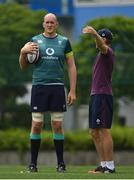 22 June 2017; Devin Toner of Ireland, left, with forwards coach Simon Easterby during squad training at Ichikawa City, in Chiba, Japan. Photo by Brendan Moran/Sportsfile