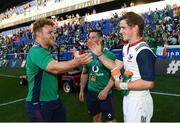 10 June 2017; Ireland's Finlay Bealham, left, shakes with former Connacht teammate AJ MacGinty of USA following their victory in the international match between Ireland and USA at the Red Bull Arena in Harrison, New Jersey, USA. Photo by Ramsey Cardy/Sportsfile