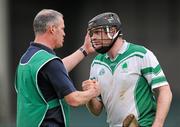 11 February 2012; Martin Corcoran, Coolderry, celebrates with manager Ken Hogan after their side's victory. AIB GAA Hurling All-Ireland Senior Club Championship Semi-Final, Coolderry, Offaly, v Gort, Galway, Gaelic Grounds, Limerick. Picture credit: Stephen McCarthy / SPORTSFILE