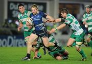 9 February 2012; Fionn Carr, Leinster, is tackled by Simon Picone, right, and Ezio Galon, Treviso. Celtic League, Leinster v Treviso, RDS, Ballsbridge, Dublin. Picture credit: Barry Cregg / SPORTSFILE