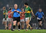 11 February 2012; Kerry's Paul Galvin has words with referee Maurice Condon, Waterford, after the match. Allianz Football League, Division 1, Round 2, Kerry v Armagh, Austin Stack Park, Tralee, Co. Kerry. Picture credit: Stephen McCarthy / SPORTSFILE