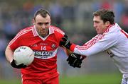 12 February 2012; Paddy Bradley, Derry, in action against Dermot Carlin, Tyrone. Allianz Football League, Division 2, Round 2, Tyrone v Derry, Healy Park, Omagh, Co Tyrone. Picture credit: Brian Lawless / SPORTSFILE