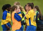 22 June 2017; Amy Sexton, left, and Klara Baker of Clare Schoolboys/Girls League react after defeating Carlow & District Juveniles League during the Fota Island Resort FAI u16 Gaynor Cup at University of Limerick in Limerick. Photo by Diarmuid Greene/Sportsfile