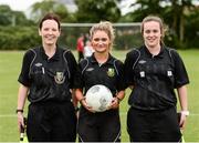 22 June 2017; Match officials, from left, assistant referee Anne Sweeney, referee Claire Purcell, and assistant referee Vicky McEnery during the Fota Island Resort FAI Gaynor Cup at University of Limerick in Limerick. Photo by Diarmuid Greene/Sportsfile