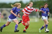 22 June 2017; Zara Foley of Cork Womens and Schoolgirls soccer league in action against Fiona Ryan, left and Laura Butler of Wexford Womens and Schoolgirls soccer league during the U16 match between Cork Womens and Schoolgirls soccer league and  Wexford Schoolgirls soccer league at the University of Limerick in Limerick. Photo by Eóin Noonan/Sportsfile