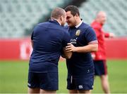 23 June 2017; Jamie George, right, and Jack McGrath of the British & Irish Lions practice a hongi during their captain's run at QBE Stadium in Auckland, New Zealand. Photo by Stephen McCarthy/Sportsfile