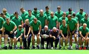 23 June 2017; Members of the Irish squad, including head coach Joe Schmidt, captain Rhys Ruddock, and IRFU President Stephen Hilditch stand after having their squad photograph taken before their captain's run at the Ajinomoto Stadium in Tokyo, Japan. Photo by Brendan Moran/Sportsfile