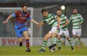 23 June 2017; Luke Byrne of Shamrock Rovers in action against Colm Deasy of Drogheda United during the SSE Airtricity League Premier Division match between Shamrock Rovers and Drogheda United at Tallaght Stadium in Tallaght, Co Dublin. Photo by Piaras Ó Mídheach/Sportsfile
