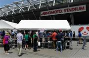 24 June 2017; Supporters go through a bag search facility before the international rugby match between Japan and Ireland in the Ajinomoto Stadium in Tokyo, Japan. Photo by Brendan Moran/Sportsfile