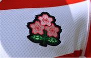 24 June 2017; The crest on a Japanese rugby jersey before the international rugby match between Japan and Ireland in the Ajinomoto Stadium in Tokyo, Japan. Photo by Brendan Moran/Sportsfile