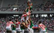 24 June 2017; Rhys Ruddock of Ireland wins a lineout from Luke Thompson of Japan during the international rugby match between Japan and Ireland in the Ajinomoto Stadium in Tokyo, Japan. Photo by Brendan Moran/Sportsfile