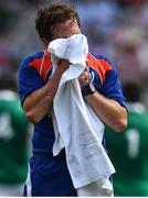 24 June 2017; Refeee JP Doyle wipes the sweat from his face during the international rugby match between Japan and Ireland in the Ajinomoto Stadium in Tokyo, Japan. Photo by Brendan Moran/Sportsfile