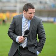 12 February 2012; Former Donegal player Kevin Cassidy reviews a monitor while working for TG4 at the game. Allianz Football League, Division 1, Round 2, Donegal v Laois, O'Donnell Park, Letterkenny, Co. Donegal. Picture credit: Oliver McVeigh / SPORTSFILE