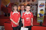 14 February 2012; In attendance at the launch of the Tayto Longford Arms Comótas Peile Páidi O’Sé 2012 are An Taoiseach Enda Kenny TD with Aaron Boyle, age 12, and Lauren Boyle, age 11, from Cooley, Co. Louth. The invitational GAA tournament, which will take place from 24-26 February 2012 across the Dingle Peninsula, will see 26 senior, intermediate and junior GAA club teams competing from 15 counties and greater London area.  This year, the men's senior cup will be renamed in memory of former Defence Forces Chief of Staff Dermot Earley. For full details check out www.paidiose.com. Launch of the Tayto Longford Arms Comótas Peile Páidi O’Sé 2012, D4 Berkeley Hotel, Dublin. Photo by Sportsfile