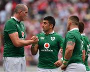 24 June 2017; Ireland players Devin Toner, Tiernan O'Halloran and Andrew Porter after the international rugby match between Japan and Ireland in the Ajinomoto Stadium in Tokyo, Japan. Photo by Brendan Moran/Sportsfile