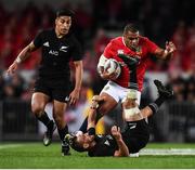 24 June 2017; Kyle Sinckler of the British & Irish Lions is tackled by Aaron Cruden of New Zealand during the First Test match between New Zealand All Blacks and the British & Irish Lions at Eden Park in Auckland, New Zealand. Photo by Stephen McCarthy/Sportsfile