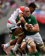 24 June 2017; Devin Toner of Ireland is tackled by Amanaki Mafi of Japan during the international rugby match between Japan and Ireland in the Ajinomoto Stadium in Tokyo, Japan. Photo by Brendan Moran/Sportsfile