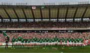 24 June 2017; The Ireland team stand before the international rugby match between Japan and Ireland in the Ajinomoto Stadium in Tokyo, Japan. Photo by Brendan Moran/Sportsfile
