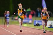 24 June 2017; Siun Quinn of Brothers Pearse A.C., Co Dublin, competing in the Girls U11 60m at the Irish Life Health Juvenile Games & Inter Club Relays at Tullamore Harriers Stadium in Tullamore, Co Offaly. Photo by Sam Barnes/Sportsfile