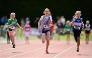 24 June 2017; Athletes from left, Áine Maguire of Tuam A.C., Co Galway, Rachel Byrne of Dundrum South Dublin A.C., Co Dublin, and Riona Doherty of Finn Valley A.C, Co Donegal,  competing in the Girls U11 60m at the Irish Life Health Juvenile Games & Inter Club Relays at Tullamore Harriers Stadium in Tullamore, Co Offaly. Photo by Sam Barnes/Sportsfile