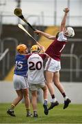 24 June 2017; Darach Fahy, right, of Galway Maroon claims the ball above Tomás  Vaughan of South Tipperary and teammate Alan Callanan during the Bank of Ireland Celtic Challenge Corn Michael Hogan Final match between Galway Maroon and South Tipperary at Netwatch Cullen Park in Carlow. Photo by Seb Daly/Sportsfile
