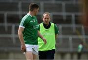 24 June 2017; Limerick manager Billy Lee in conversation with Limerick captain Iain Corbett ahead of the GAA Football All-Ireland Senior Championship Round 1B match between Limerick and Wexford at the Gaelic Grounds in Limerick. Photo by Diarmuid Greene/Sportsfile